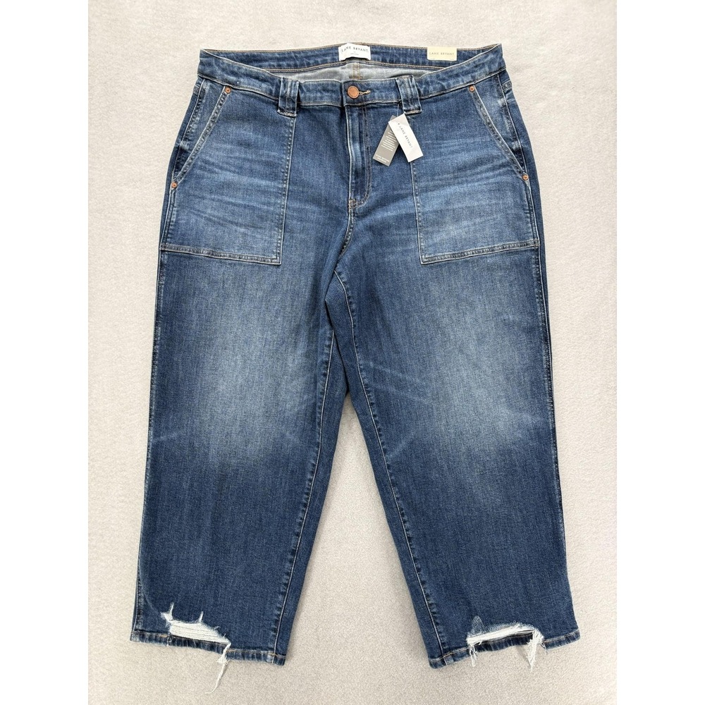 Lane Bryant High Rise Ankle Crop Jeans Womens 22 Blue Med Wash Distressed Plus